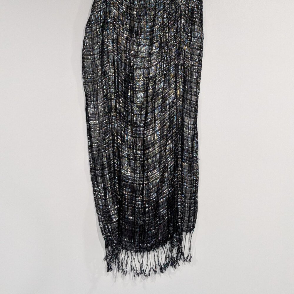 *3/$10* Crinkle Scarf with Tassles Black Silver